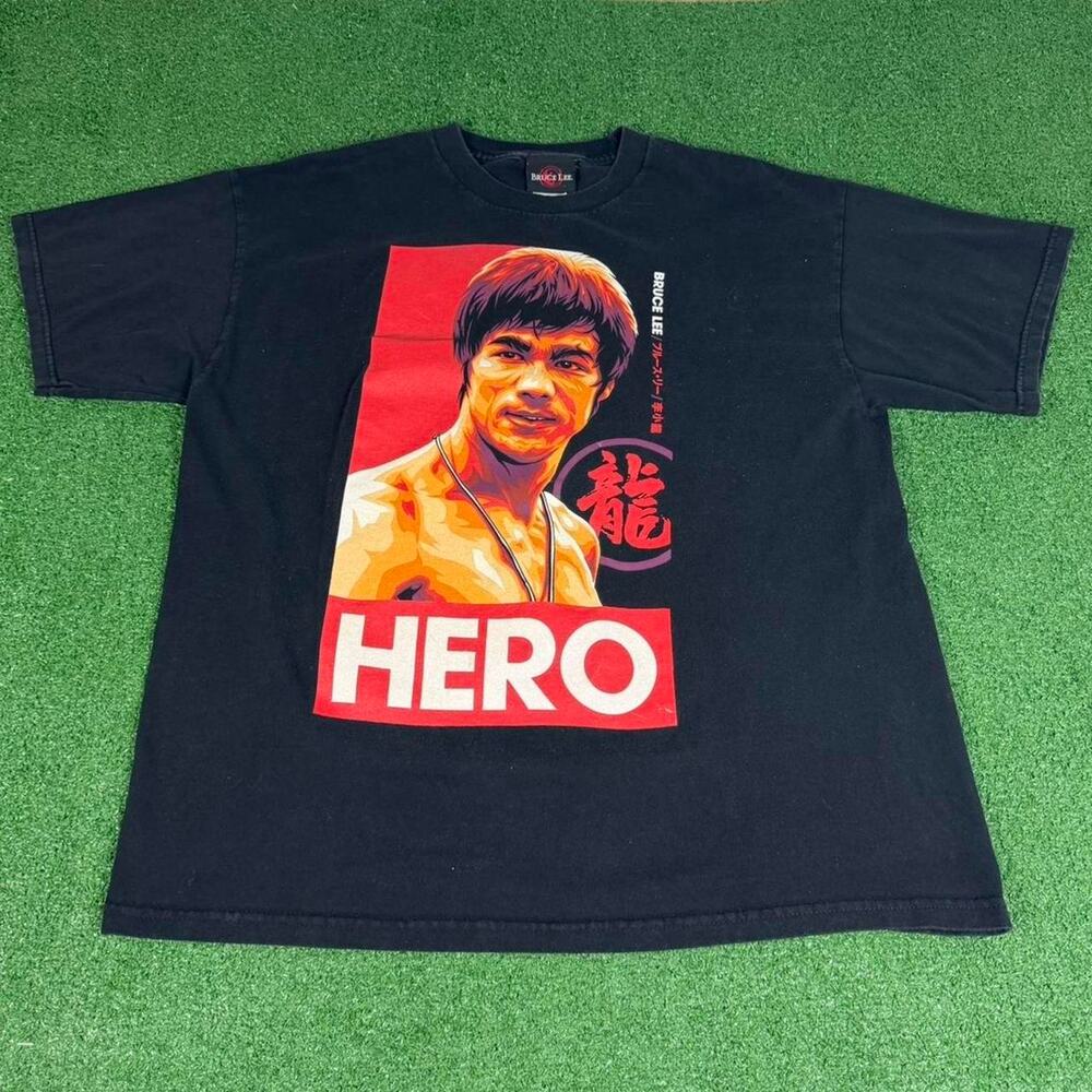 Bruce Lee HERO Graphic Tee Black Men’s L Martial Arts Movie Shirt Vintage 90s